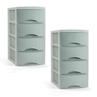 Ladeblokje/bureau organizer met 4 lades - 2x - mintgroen - H34 x B18 x D25 cm - plastic