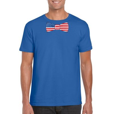 Blauw t-shirt met Amerika vlag strikje heren