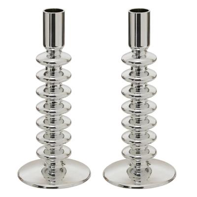 Atmosphera kaarsen kandelaar - 2x - decoratief glas - dinerkaarsen - zilver - D9 x H22 cm