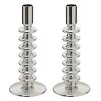 Atmosphera kaarsen kandelaar - 2x - decoratief glas - dinerkaarsen - zilver - D9 x H22 cm