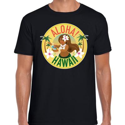 Hawaii feest t-shirt - Aloha - voor heren - zwart - Carnaval party verkleedkleding - Hawaiishirts