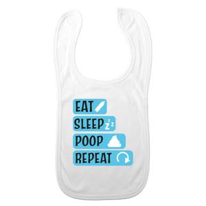 Baby slabbetje - blauw - eat, sleep, poop, repeat - kraam cadeau - slab/morsdoek