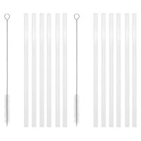 Gerimport Rietjes - 12x stuks - glas - met borsteltje - 20 cm - herbruikbare rietjes / zomer
