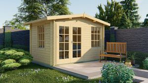 Tuindeco Philip Blokhut 350x250 cm 40 mm vuren blank- Zadeldak- Onbehandeld vurenhout- Tuindeco