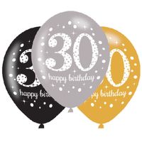 Ballonnen 30 Jaar Happy Birthday Zilver, Goud En Zwart