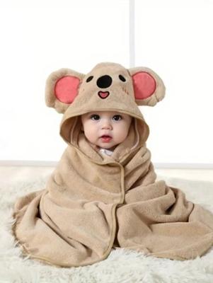 1pc Unisex Coral Fleece Bathrobe With Hooded Design, Quick Absorption, Soft And Warm, Suitable For Baby As Bath Towel, Sleepwear And Indoor/Outdoor Use In All Seasons And Scenes Love Valentine Khaki / one-size