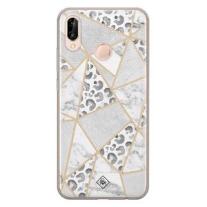 Huawei P20 Lite siliconen telefoonhoesje - Stone & leopard print