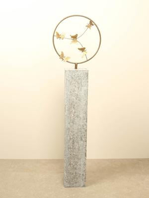 Bronzen sculptuur ring met 5 messing vlinders, Ø 32 cm