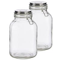 Vivalto luxe voedsel voorraadpot - Set van 2x stuks - voorraadbus - 3000 ml - Glas - luchtdichte kle
