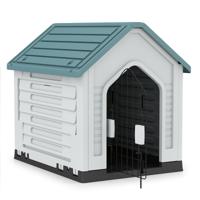 Kunststof Hondenhok Dierenverblijf met Afsluitbare Metalen Deur Ventilatiesleuven & Hellend dak Blauw