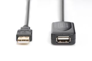 Digitus USB-kabel USB 2.0 USB-A stekker, USB-A bus 5.00 m Zwart Actief met signaalversterking DA-70130-4