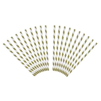 Gestreepte rietjes van papier - goud/wit - 40x stuks - Verjaardag party drinkrietjes