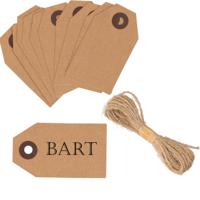 Cadeau tags/labels - kraftpapier/karton - 100x stuks - aan jute touw - 7.5 x 4.5 cm