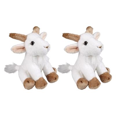 Ravensden Pluche geitje - 2x - knuffel geitje - wit - 15 cm - boerderij dieren knuffel