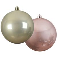 Grote decoratie kerstballen - 2x st - 20 cm- champagne en lichtroze - kunststof - thumbnail