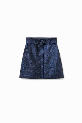 Slim fit minirok met bloemenreliëf - BLUE - S