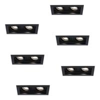 Set van 6 Durham LED Dubbele inbouwspots vierkant - 10 Watt 800 lumen - 6000K daglicht wit - GU10 - Dimbaar Kantelbaar - Voor binnen - Zwart