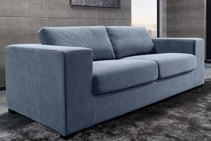 Design 3er bank MR LOUNGER 220cm blau cord bank Federkern - 43757