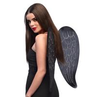 Carnaval/halloween verkleed engelen vleugels - zwart - 65 cm - dames - Dark Angel