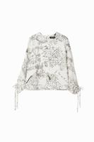 Blouse met verstelbare mouwen en tekstopdruk. - WHITE - L