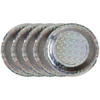 Feest wegwerpbordjes - glitter - 50x stuks - 23 cm - zilver