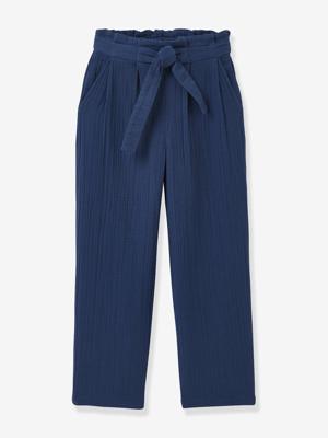 Broek van biologisch katoenen gaas voor meisjes CYRILLUS blauw