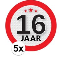 5x 16 Jaar leeftijd stickers rond 9 cm verjaardag versiering   - - thumbnail