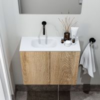 Zaro Polly toiletmeubel 60cm eiken met witte wastafel zonder kraangat links - thumbnail