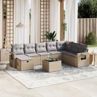 9-delige Loungeset met kussens poly rattan gemengd beige