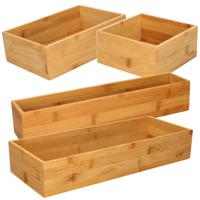 Set 4x bestekbakken/keuken organizers 1-vaks Tidy Smart bamboe verschillende formaten