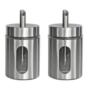 Suikerpot/suikerstrooier - 2x stuks - RVS metaal - met strooi tuit - 260 ml - zilver