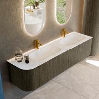 Badmeubel Mondiaz Kurve-Dlux | 175 cm cm | Meubelkleur Shadow | Wastafelkleur Opalo | Solid surface | Dubbel / Rechts spoelbak | 2 kraangaten