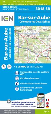 Topografische kaart - Wandelkaart 3018 SB - Serie Bleue Bar-sur-Aube | IGN - Institut Géographique National