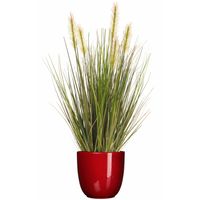 Kunstplant groen gras sprieten 45 cm in rood glans bloempot