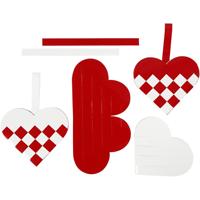 Creativ Company Gevlochten harten, afm 13,5x12,5 cm, rood, wit, 8 set/ 1 doos