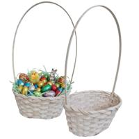 Rieten mandje met hengsel - 3x - geel - D20 x H38 cm - paasmandje