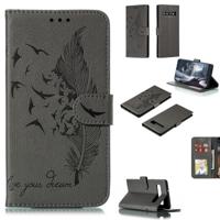 Feather patroon Litchi textuur horizontale Flip lederen draagtas met portemonnee & houder & kaartsleuven voor Galaxy S10 5G (grijs)