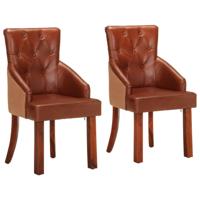 Eetkamerstoelen 2 st echt geitenleer bruin