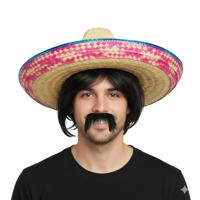 Carnaval verkleed set - Mexicaanse sombrero hoed met plaksnor - gekleurd - heren Carnaval verkleed set - Mexicaanse sombrero hoed met plaksnor - gekleurd - heren