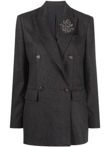 Brunello Cucinelli blazer croisé à revers pointu - Gris