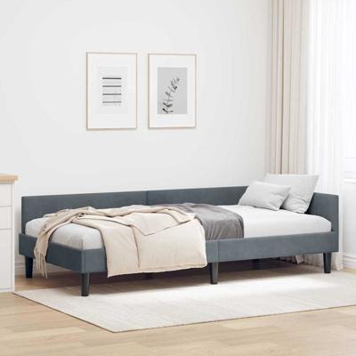 Hoekbedframe Donkergrijs 90 x 190 cm Velvet en Engineered hout