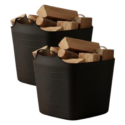 Excellent houseware Flexibele kuip / emmer - 2x - zwart - 25 l - kunststof - 40 x 35 cm