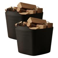 Excellent houseware Flexibele kuip / emmer - 2x - zwart - 25 l - kunststof - 40 x 35 cm