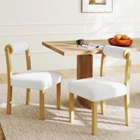 Set van 2 Eetkamerstoelen Gestoffeerde Zitting Imitatie Sherpa Rubberhouten Frame Cilindrische Rugleuning Stoelen Zonder Armleuningen