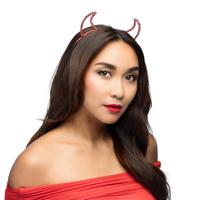 Duivel hoorntjes - rood - kunststof - Halloween thema - dames - diadeem - tiara - glitters