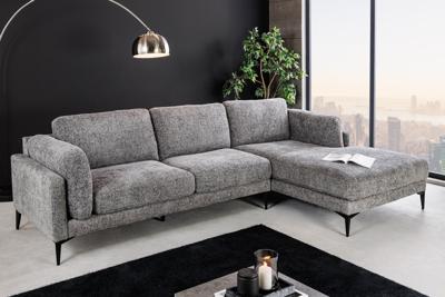 Design hoekbank MANHATTAN 295cm Grijze getextureerde stof Chenille Spring Core 3-zits metalen poten - 44278