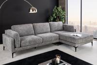 Design hoekbank MANHATTAN 295cm Grijze getextureerde stof Chenille Spring Core 3-zits metalen poten - 44278