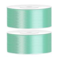 Partydeco Cadeaulint - 2x - mintgroen - 2,5 cm x 25 meter - satijn - sierlint - inpakken - decoratie