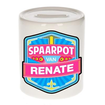 Kinder spaarpot met naam - Renate - keramiek - met dop - wit - Sparen - Spaargeld van Renate