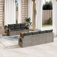 8-delige Loungeset met kussens poly rattan grijs